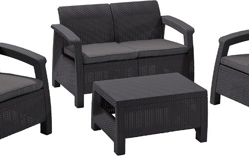 Комплект мебели Allibert Corfu Set (диван, 2 кресла, стол), капучино
