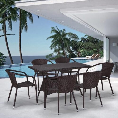 Обеденный комплект мебели из ротанга T198D/Y137C-W53 Brown 6Pcs