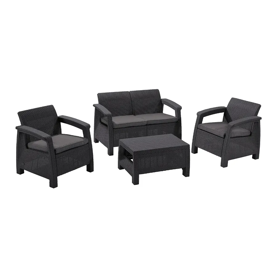 Комплект мебели Allibert Corfu Set (диван, 2 кресла, стол), капучино